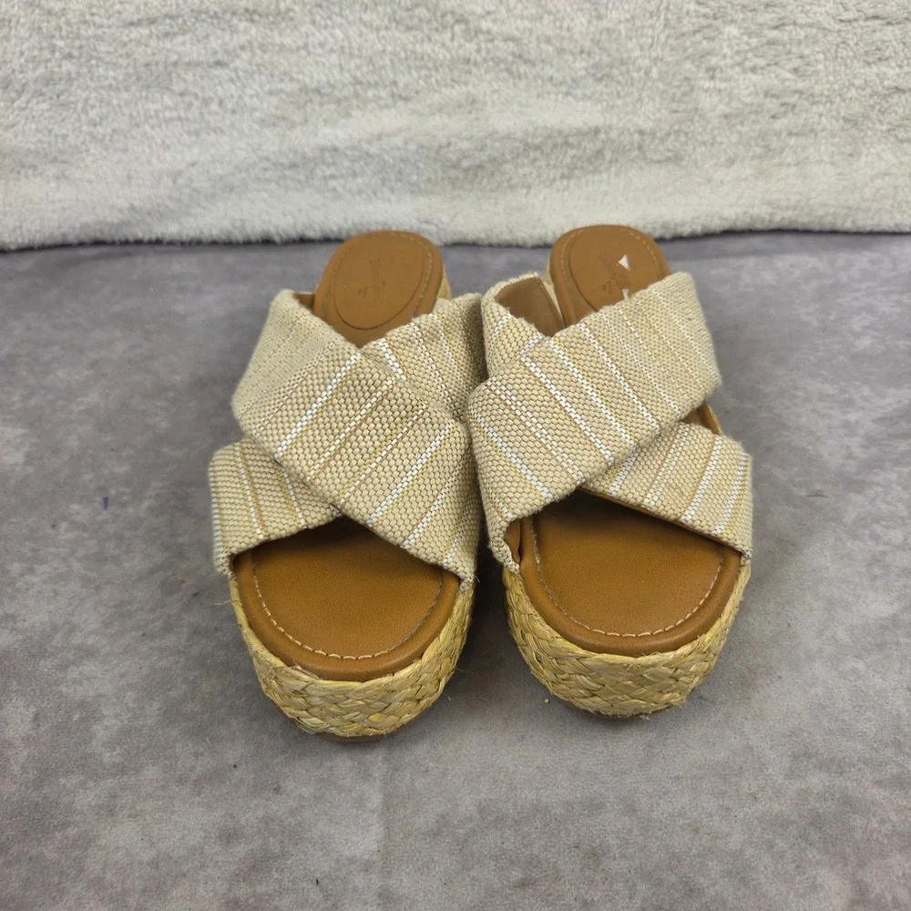 Universal Thread Womens Platform Espadrille Sandals Beige Striped Slide Size 9.5